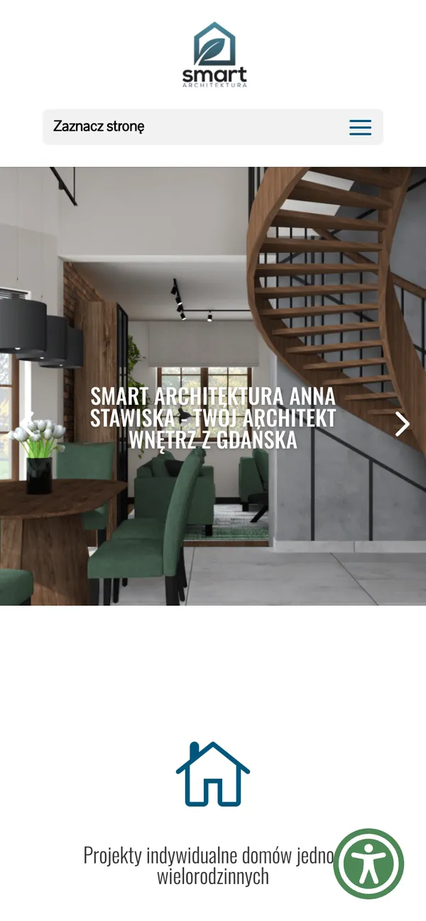 Stara strona na telefonie: logo, przycisk Zaznacz stronę i slider ze zdjęciem
